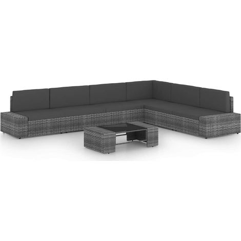 vidaXL Salon de jardin 7 pcs avec coussins Gris Résine tressée (1/5)