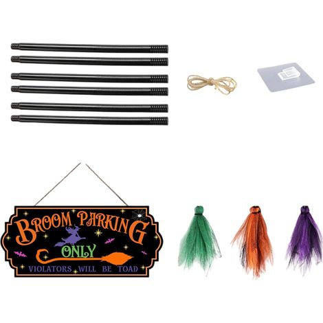 Plaques en bois pour Halloween, balai, zone de stationnement, décoration d'intérieur élégante avec balais, fournitures de fête, balai de sorcière, panneau de stationnement (1/5)