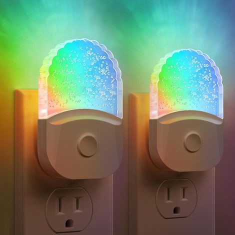 Lot de 2 veilleuses LED, 8 couleurs RGB, avec détecteur de lumière, alimentées par prise, adaptées à la salle de bains, au couloir, à la chambre, à la cuisine, à la salle à manger, au salon, au bureau (1/4)