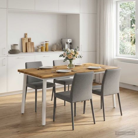 vidaXL Table à manger en bord vivant 160 x 70 x 75 cm Blanc (1/5)