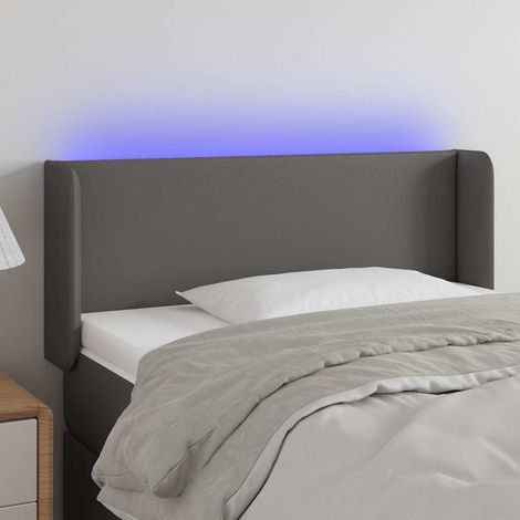 Tête de lit LED grise réglable en similicuir 83 x 16 x 78/88 cm - PANGIVO (1/5)