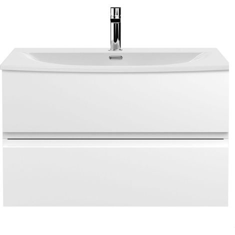 Mavesyn Contemporary 2 Drawer Wall Hung Vanity Unit with Curved Basin, Satin White, 800mm