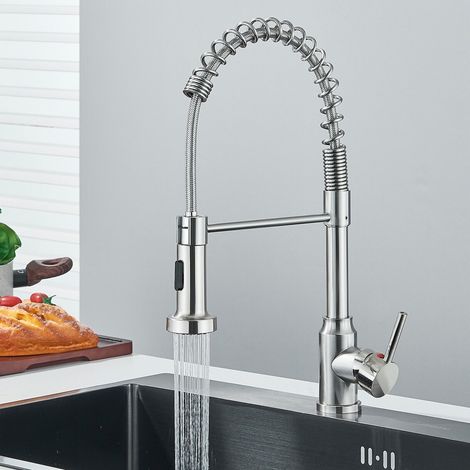 Robinet Cuisine avec Douchette Extractible Pivotant à 360°double mode de pulvérisation(Nickel brossé) (1/4)