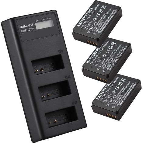 Chargeur de batterie LP-E12 à 3 emplacements avec indicateurs LED, ports micro USB et USB-C + 3 batteries LP-E12 7,4 V 1250 mAh. Compatible avec les appareils photo Canon EOS M50/M50 Mark II/M/M2/M10/ (1/5)