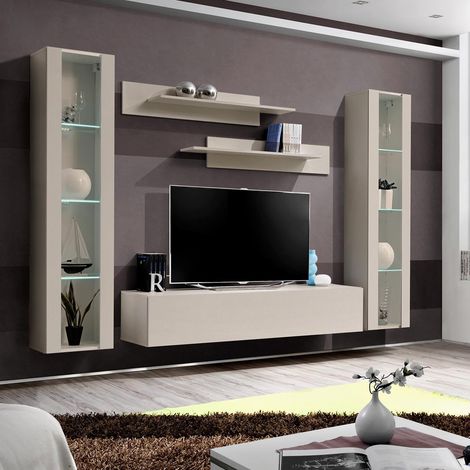Ensemble Meuble TV Mural "Fly A2" 260cm Beige Gris