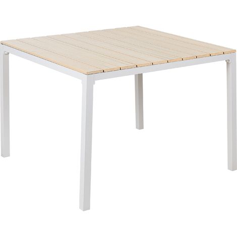 Mesa de jardín tablero de listones de madera plástica 95 x 95 cm patio exterior beige y blanca Prato (1/5)
