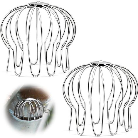 Lot de 2 protections de gouttière en acier inoxydable réglables de 70 à 100 mm pour gouttière, gouttière et tuyau de vidange, protection contre le colmatage pour une évacuation rapide de (1/5)