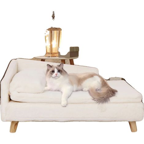 Lit pour animaux, Housse imperméable confortable, Design minimaliste, BLANC, S (1/2)