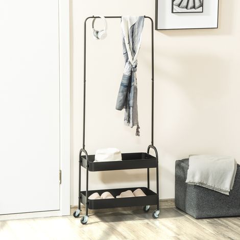 Porte-manteaux métallique avec porte-chaussures - noir - mobile - autonome - Design moderne