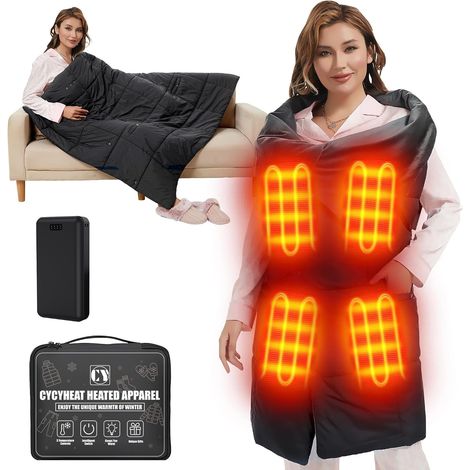 Couverture chauffante sans fil avec batterie 20 000 mAh 7,4 V pour homme et femme - Couverture chauffante électrique portable avec 8 zones de chauffage et 3 niveaux de température pour la maison et le (1/5)