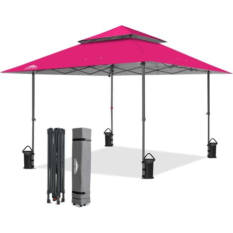 4x4m Tente à auvent abattable à Jambes Droites Canopy instantané extérieur, abri Pliant Simple avec Avant-toits Auto-Extensibles 15,4 m² d’Ombre, Rose foncé (1/5)