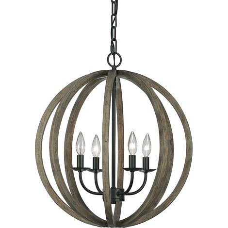Elstead Allier - Pendentif de plafond cage sphérique 4 lumières bois foncé, fer antique, E14 (1/5)