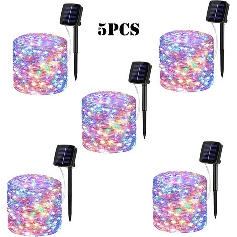 Guirlande lumineuse solaire LED (5 pièces - multicolore - 12 m - 100 LED) - Décoration de jardin féérique - Étanche - Effet scintillant - Décoration de Noël (1/5)