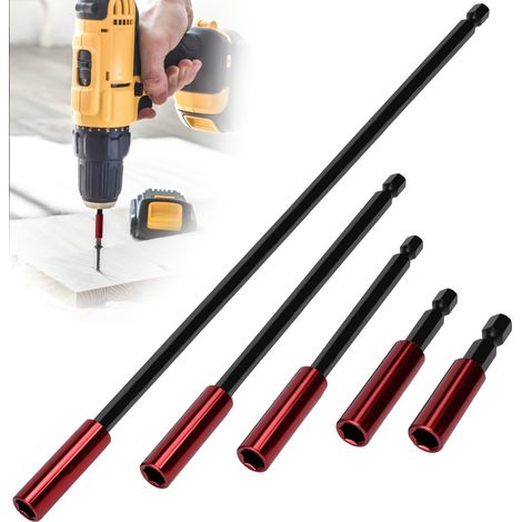 5 PCS Porte-Embouts Magnétiques, Rallonge Porte Embout 50/60/100/150/300mm Porte Embout Magnetique Long 1/4'' Porte Embout Visseuse pour Construction, Ossature Bois (1/5)