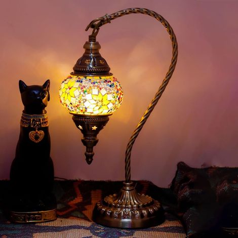 Lampe de table en mosaïque exotique turque avec lampe rétro de style marocain fait à la main Lumières décoratives pour la chambre à coucher Noël Halloween Office Art Decor (1/5)