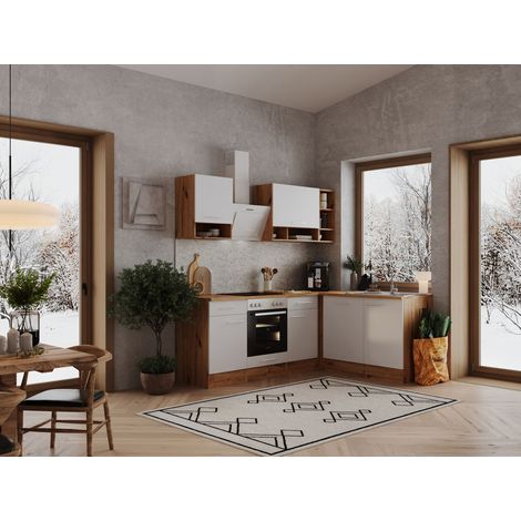 Küche Küchenzeile Leerblock Winkelküche Eiche Weiß Hilde 220x172 cm Respekta