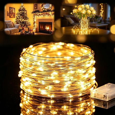 1 x 10 m 200 LED Battery String Lights Indoor Small Fairy Lights Christmas Tree Garland Mini Copper Wire for Decoration Table Wedding Party Bedroom Home Halloween (1/5)