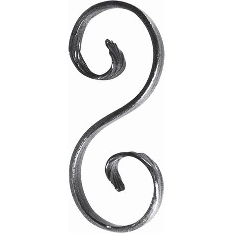 Volute en S finition queue de carpe - Hauteur 155mm Largeur 72mm Plat lisse 16x6mm - Fer forgé - À souder - DECO FER FORGE