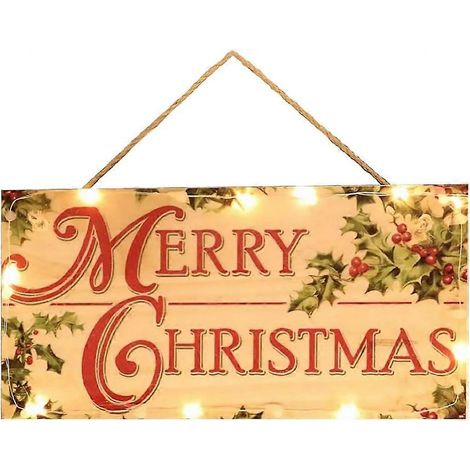 Dekoratives Holzwandschild „Merry Christmas“ mit LED-Beleuchtung, Türschild (1/4)