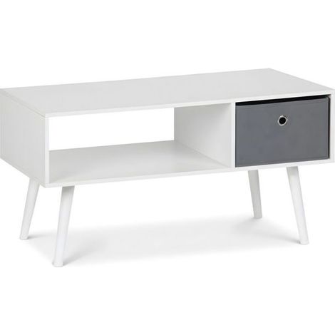 Table d'appoint - JUANIO - 90x48x47 cm - Blanc & gris - Tiroir de rangement - Design scandinave (1/5)