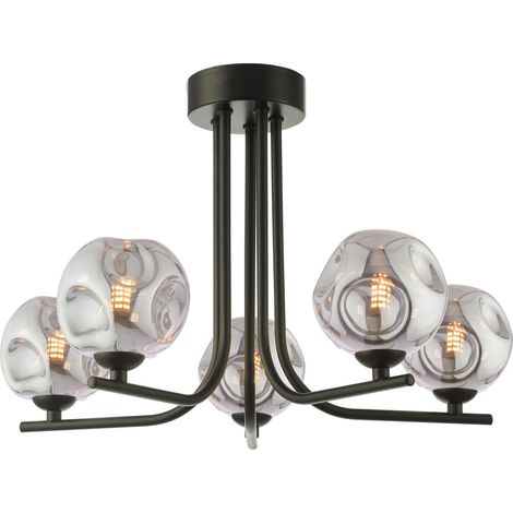 Dar Cradle Plafonnier semi-encastré Cradle à 5 lumières, noir mat, avec verre fumé organique fermé (1/2)