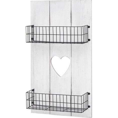 Étagère murale avec paniers de rangement en bois blanc vieilli 70x40x10cm 040005179
