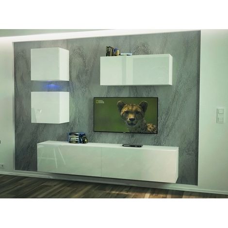 Ensemble meuble TV NEXT 269 AN269-17W-HG24-1B blanc brillant 207 cm (1/2)