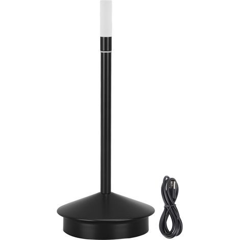 Lampe de table portable sans fil en forme de bougie, rechargeable par USB Type C, LED 2000 mAh, noire, idéale pour les restaurants et les tables de dîner. (1/5)