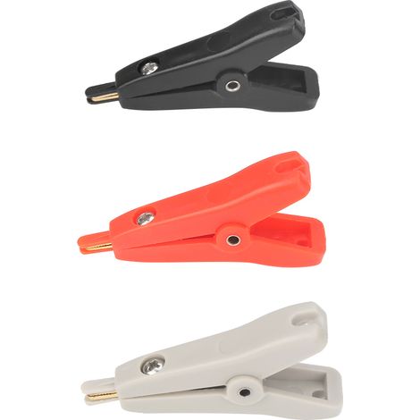 Pinces crocodiles Kelvin LCR P2005 plaquées cuivre doré - pour tests batteries/électronique (lot de 3, rouge/noir/gris, 10A max) (1/5)