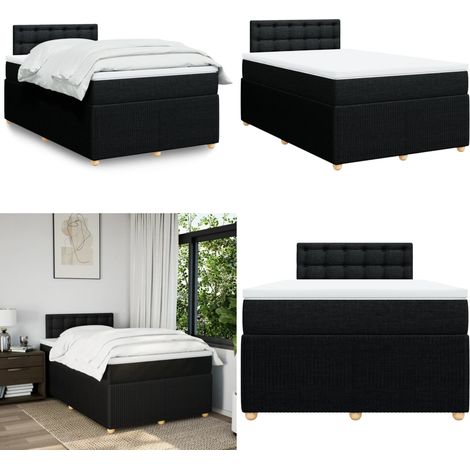 vidaXL Sommier à lattes de lit avec matelas Noir 120x200 cm Tissu (1/5)