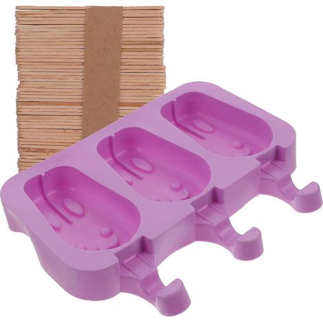 Moule à glace en silicone à faire soi-même en forme de lapin, avec bâtonnet en bois, violet (1/3)