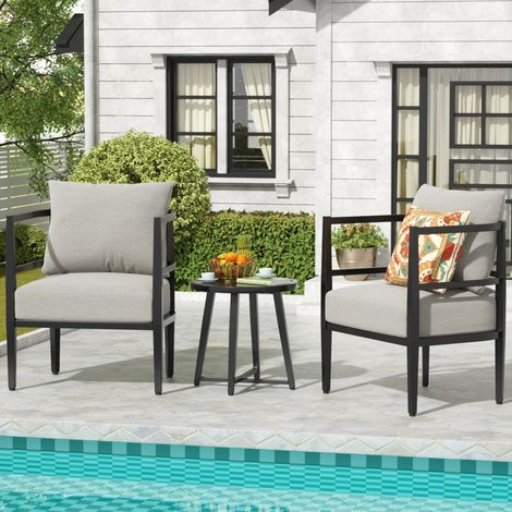 NATURAL EXPRESSIONS Salon de jardin 3 pièces, ensemble table et chaises en métal pour terrasse et véranda, mobilier extérieur avec coussins, idéal jardin, pelouse, piscine et terrasse(Gris clair) (1/5)