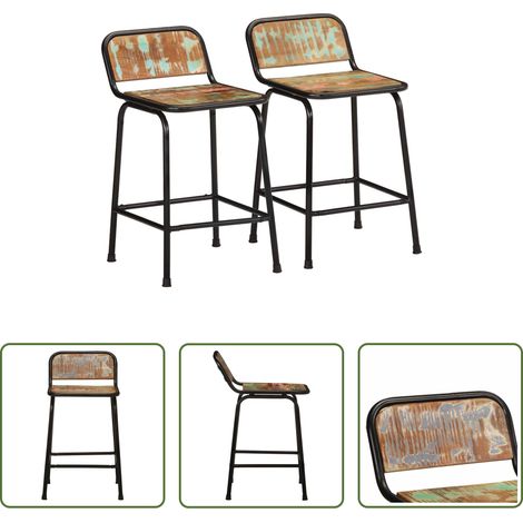 Bois de récupération - Tabourets de bar lot de 2 46x35,5x70cm bois massif récupération (1/5)