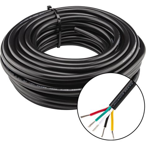 Câble Électrique 5 Conducteurs 22 AWG, 5 x 0,3 mm², 10 m, Gainé PVC, 300 V, 3,5 A, Fil de Cuivre Étamé, pour Éclairage Basse Tension, Projets DIY, Haut-Parleurs - Noir (1/5)
