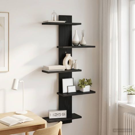 vidaXL Mensola a muro flottante Rovere Nero 48,5 x 15 x 101 cm