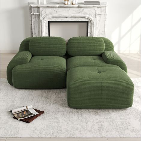 FloraGrace canapé d’angle modulaire vert, velours côtelé, sans montage, structure sans cadre, assise souple (1/5)