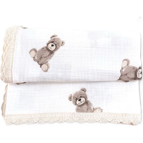 Coperta in mussola 100x75 con orsetto in pizzo (1/5)