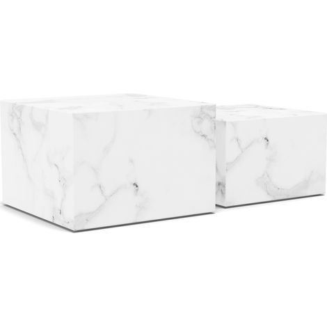 Conjunto mesa de centro Norsica 603, Mármol blanco, 40x58x58cm, Diámetro: 0, MDF, Angular