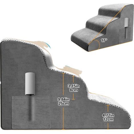 Escaliers pour animaux de compagnie, mousse haute densité, surface antidérapante, GRIS (1/2)