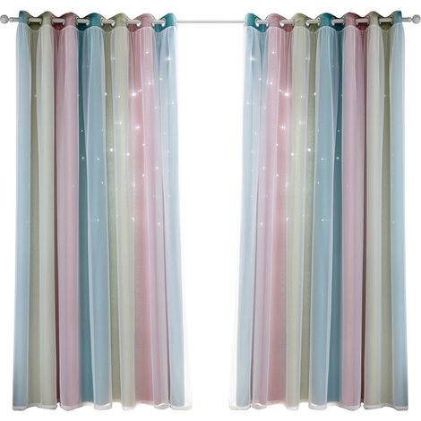 Rideaux étoiles occultants pour chambre enfant fille salon, double épaisseur colorée, 1 panneau (40
