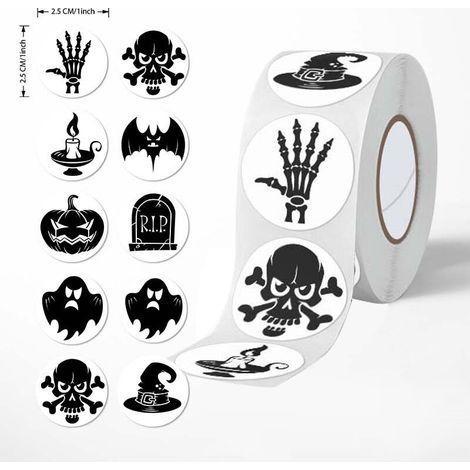 Set mit 2 Rollen runder Aufkleber für Halloween, kreatives Totenkopf-Design, Graffiti, Feiertagsdekoration (1/4)