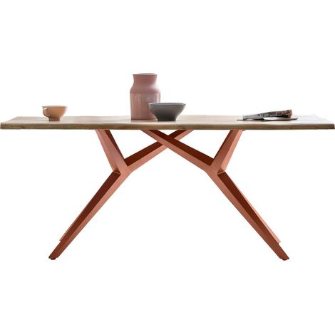 Table de salle à manger style industriel en acacia massif et métal marron 200 x 100 cm - PANGIVO (1/5)