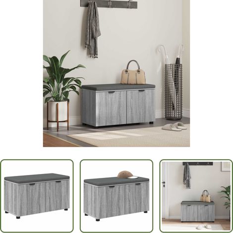 vidaXL Sitzbank - Flurbank mit Kissen mit Regal Graues Sonoma 80 x 38 x 46 cm (1/5)