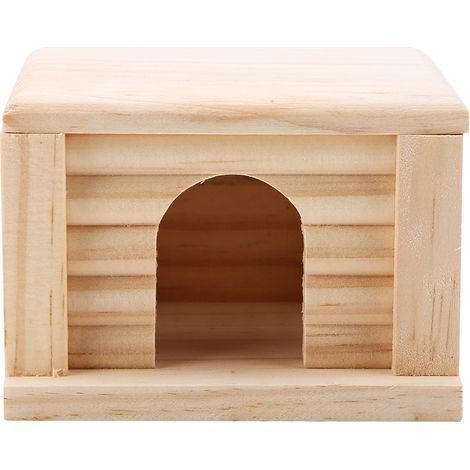 Maisonnette plate en bois naturel pour hamster, rat ou souris, avec toit plat, pour petits animaux de compagnie (1/5)