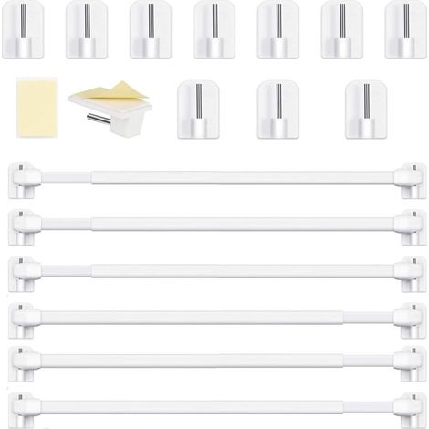 Ausziehbare Gardinenstangen – Verstellbare Länge 40–60 cm – Tragkraft 600 g (Klebehaken) – 6er-Pack (1/5)