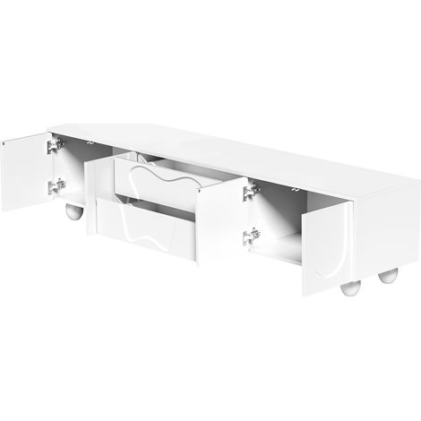 Mobile TV bianco 180 cm con gambe in legno naturale, design minimalista e ampio spazio contenitivo (1/5)