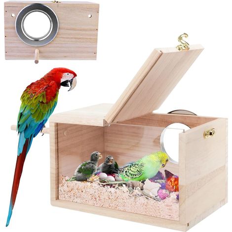 Boîte d'Élevage Transparente Oiseaux Nid Perruche Boîte d'Élevage Bois Perruches Bois Massif Cage d'Élevage Perroquets Boîte Reproduction Oiseaux Maison oiseaux (1/5)