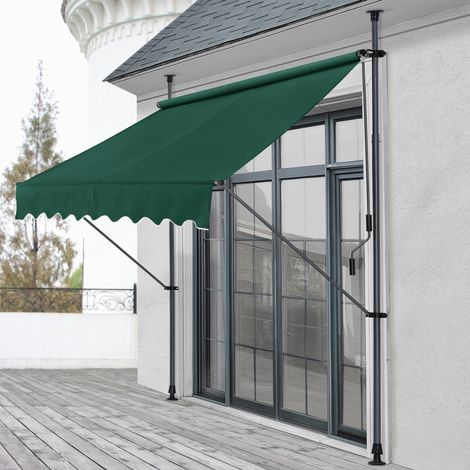 Tenda da Sole a Muro con Pali di Supporto Telescopici Parasole 400 x 120 cm (LxP) Verde Scuro pro.tec