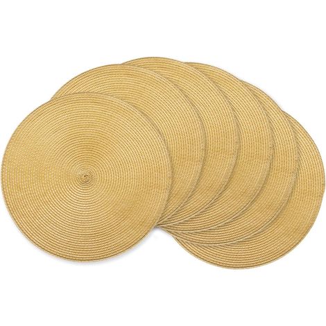 Lot de 6 sets de table ronds tressés, résistants à la chaleur, lavables, antidérapants pour table de salle à manger, cuisine et décoration d'intérieur (jaune blé)'Blé. 15 inches'Blé.'15 inches