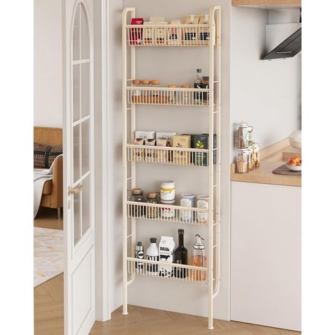 1 - Étagère Murale - Étagère Métal - 5 Niveaux Pour Salle De Bain Et Cuisine - Installation Adhésive Ou Vis - Résistant À L&39humidité - Crème - 8,8x30x120cm (1/5)